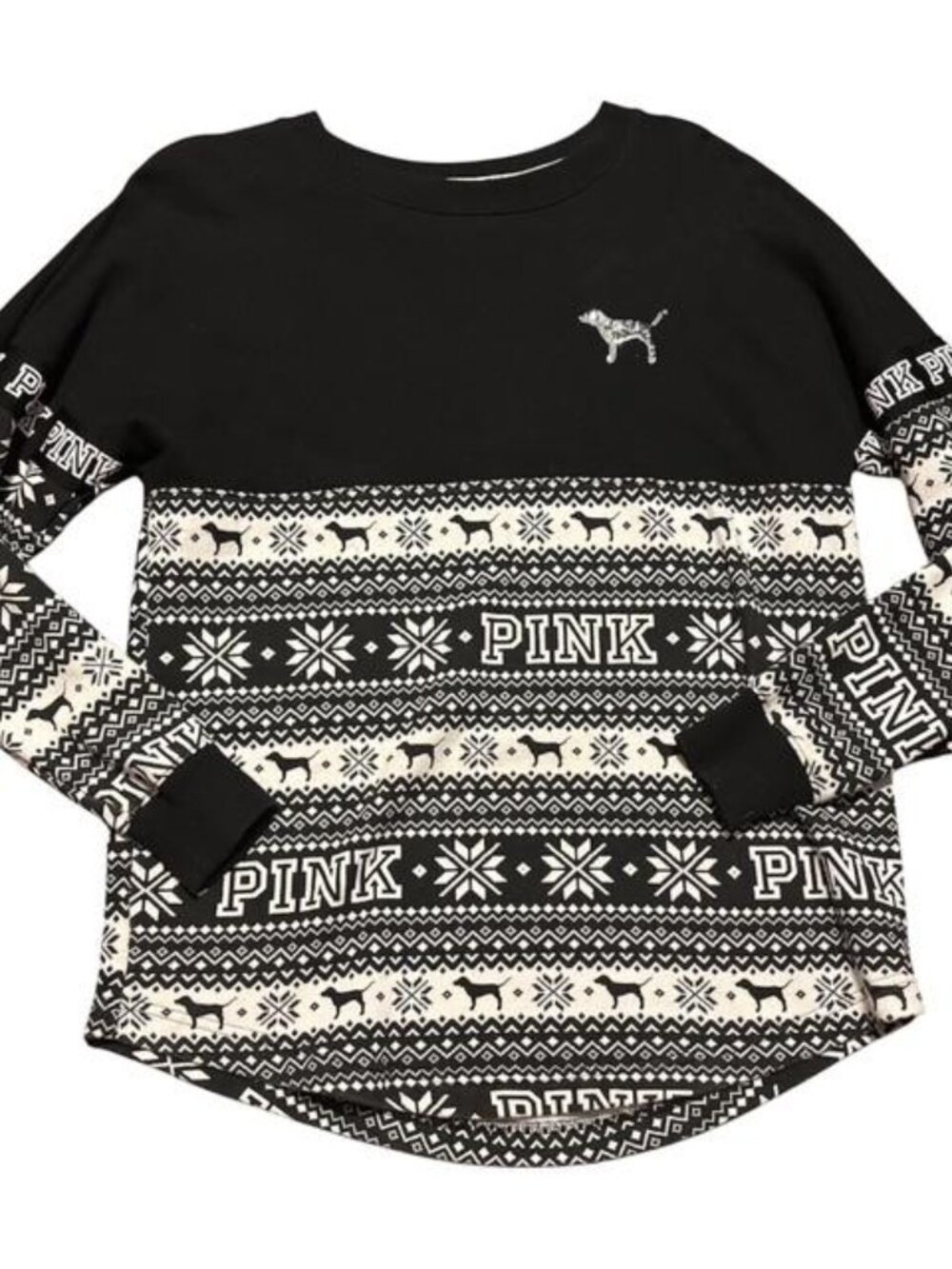 Victoria Secret PINK Holiday Black White Sweater Snowflake Bling Holiday Size XS